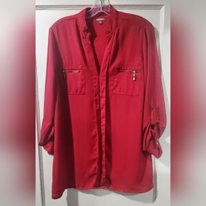 Charlotte Russe Vibrant Red V Neck Blouse size:L